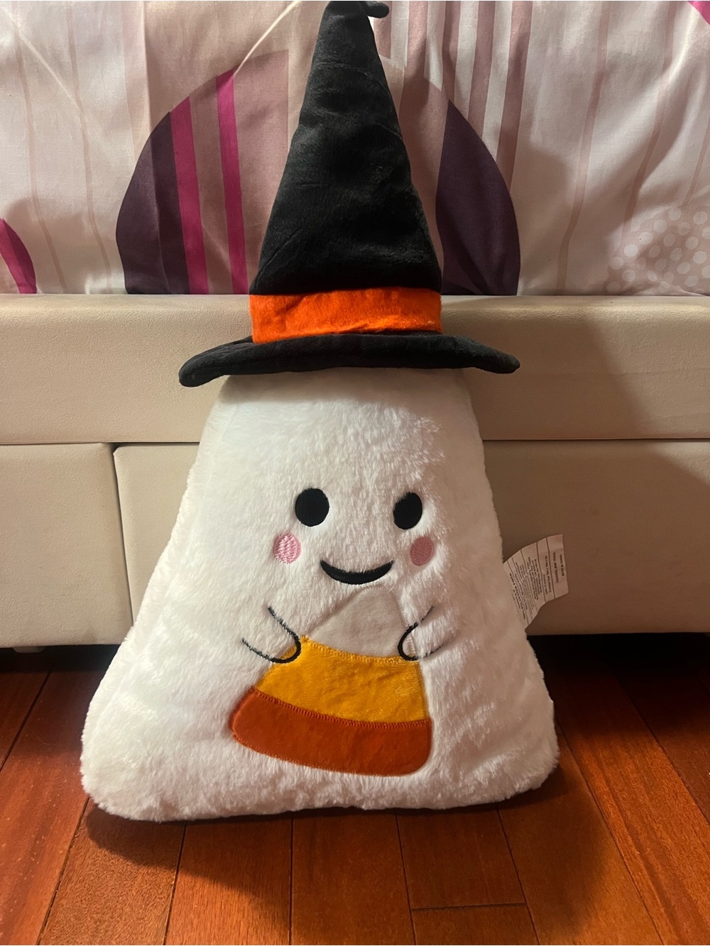 Kids Witch Ghost Costume Plush Pillow - White with Black & Orange Hat